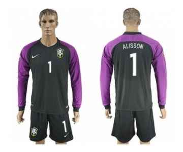 Brazil #1 Alisson Black Goalkeeper Long Sleeves Soccer Country Jersey