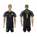 Brazil #1 Alisson Black Goalkeeper Soccer Country Jersey