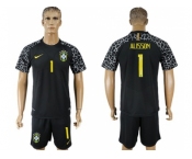 Brazil #1 Alisson Black Goalkeeper Soccer Country Jersey