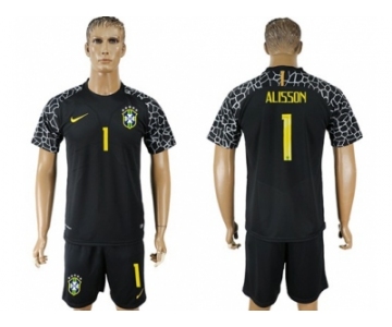 Brazil #1 Alisson Black Goalkeeper Soccer Country Jersey