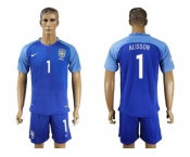 Brazil #1 Alisson Blue Soccer Country Jersey