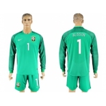 Brazil #1 Alisson Green Goalkeeper Long Sleeves Soccer Country Jersey