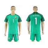 Brazil #1 Alisson Green Goalkeeper Soccer Country Jersey