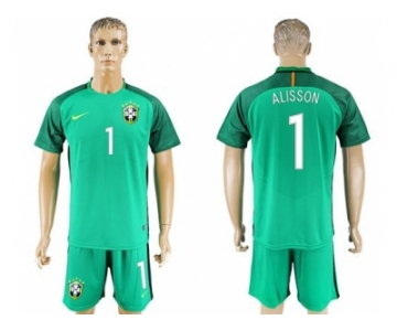 Brazil #1 Alisson Green Goalkeeper Soccer Country Jersey