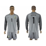 Brazil #1 Alisson Grey Goalkeeper Long Sleeves Soccer Country Jersey