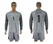 Brazil #1 Alisson Grey Goalkeeper Long Sleeves Soccer Country Jersey