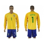 Brazil #1 Alisson Home Long Sleeves Soccer Country Jersey