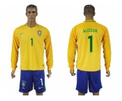 Brazil #1 Alisson Home Long Sleeves Soccer Country Jersey