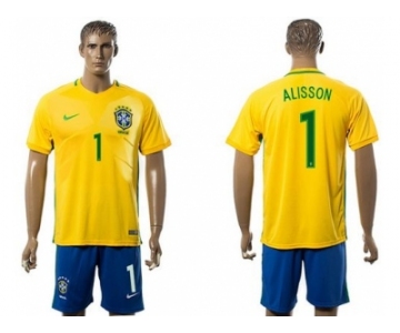 Brazil #1 Alisson Home Soccer Country Jersey