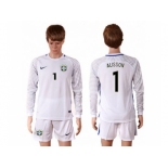 Brazil #1 Alisson White Goalkeeper Long Sleeves Soccer Country Jersey1