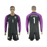 Brazil #1 Jefferson Black Goalkeeper Long Sleeves Soccer Country Jersey