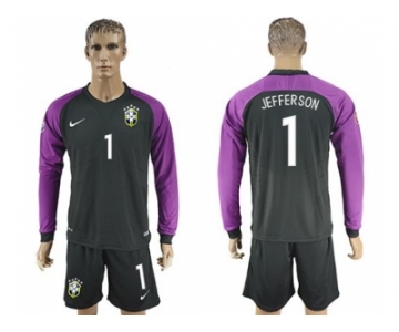 Brazil #1 Jefferson Black Goalkeeper Long Sleeves Soccer Country Jersey