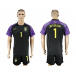 Brazil #1 Jefferson Black Goalkeeper Soccer Country Jersey