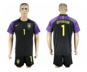 Brazil #1 Jefferson Black Goalkeeper Soccer Country Jersey