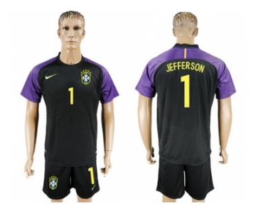 Brazil #1 Jefferson Black Goalkeeper Soccer Country Jersey