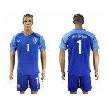 Brazil #1 Jefferson Blue Soccer Country Jersey