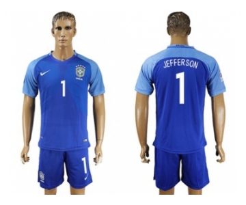 Brazil #1 Jefferson Blue Soccer Country Jersey