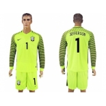 Brazil #1 Jefferson Green Long Sleeves Goalkeeper Soccer Country Jersey