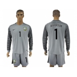 Brazil #1 Jefferson Grey Goalkeeper Long Sleeves Soccer Country Jersey