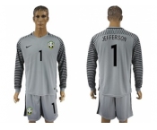 Brazil #1 Jefferson Grey Goalkeeper Long Sleeves Soccer Country Jersey