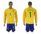 Brazil #1 Jefferson Home Long Sleeves Soccer Country Jersey