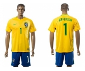 Brazil #1 Jefferson Home Soccer Country Jersey