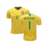 Brazil #1 Weverton Home Soccer Country Jersey