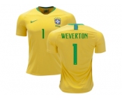 Brazil #1 Weverton Home Soccer Country Jersey