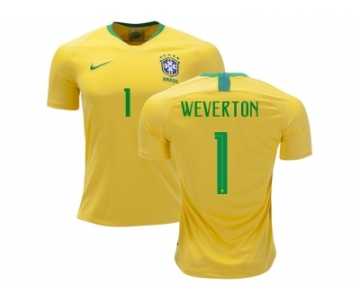 Brazil #1 Weverton Home Soccer Country Jersey