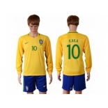 Brazil #10 Kaka Home Long Sleeves Soccer Country Jersey