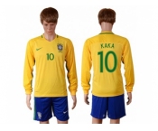 Brazil #10 Kaka Home Long Sleeves Soccer Country Jersey