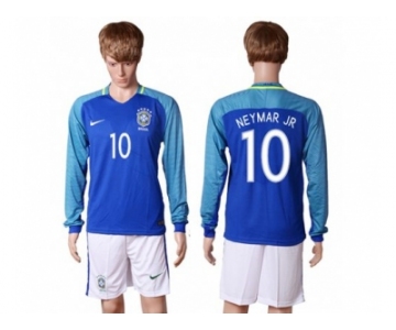 Brazil #10 Neymar Jr Away Long Sleeves Soccer Country Jersey