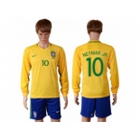 Brazil #10 Neymar Jr Home Long Sleeves Soccer Country Jersey