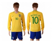 Brazil #10 Neymar Jr Home Long Sleeves Soccer Country Jersey