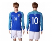 Brazil #10 Pele Away Long Sleeves Soccer Country Jersey