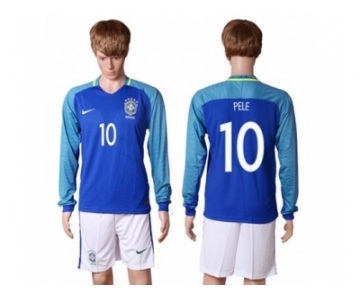 Brazil #10 Pele Away Long Sleeves Soccer Country Jersey