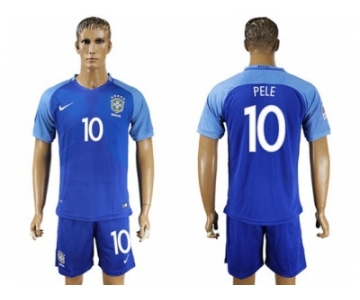 Brazil #10 Pele Blue Soccer Country Jersey