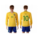 Brazil #10 Pele Home Long Sleeves Soccer Country Jersey