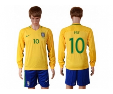 Brazil #10 Pele Home Long Sleeves Soccer Country Jersey