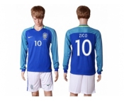 Brazil #10 Zico Away Long Sleeves Soccer Country Jersey