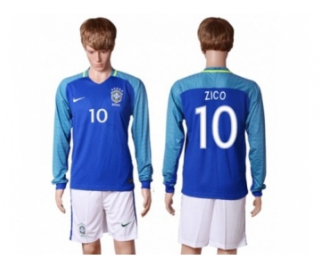 Brazil #10 Zico Away Long Sleeves Soccer Country Jersey