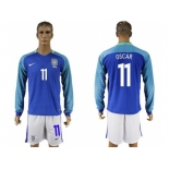 Brazil #11 Oscar Away Long Sleeves Soccer Country Jersey