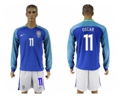 Brazil #11 Oscar Away Long Sleeves Soccer Country Jersey