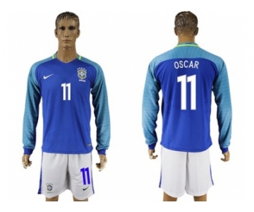 Brazil #11 Oscar Away Long Sleeves Soccer Country Jersey