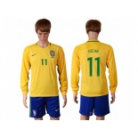 Brazil #11 Oscar Home Long Sleeves Soccer Country Jersey