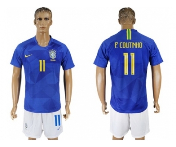 Brazil #11 P.Coutinho Away Soccer Country Jers