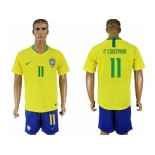 Brazil #11 P.Coutinho Home Soccer Country Jersey