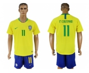 Brazil #11 P.Coutinho Home Soccer Country Jersey