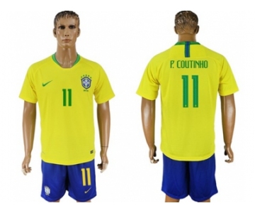 Brazil #11 P.Coutinho Home Soccer Country Jersey