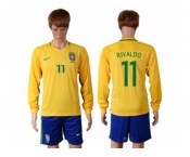 Brazil #11 Rivaldo Home Long Sleeves Soccer Country Jersey